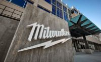 White Milwaukee logo on building