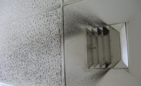 Dirt that collects around ceiling registers can often be blamed on the “Coanda effect.” Picture courtesy of Robert Rizen. 